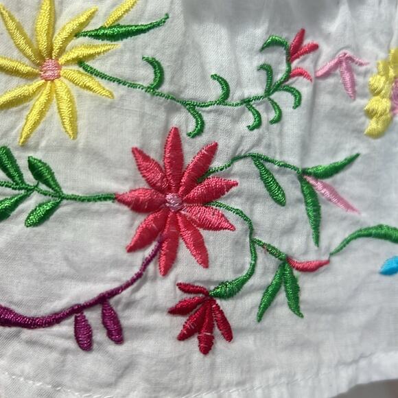 Vintage Floral Embroidery Tier Mini Skirt White 100% Cotton Ruffles Medium - Picture 4 of 8